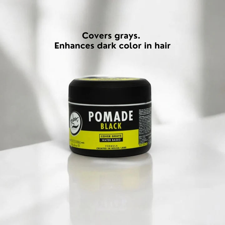 Rolda - Black Hair Pomade | Covers Grey Hairs, Medium Hold, Medium Shine, Water-based Formula, All Day Hold, Flake-free, Alcohol-free