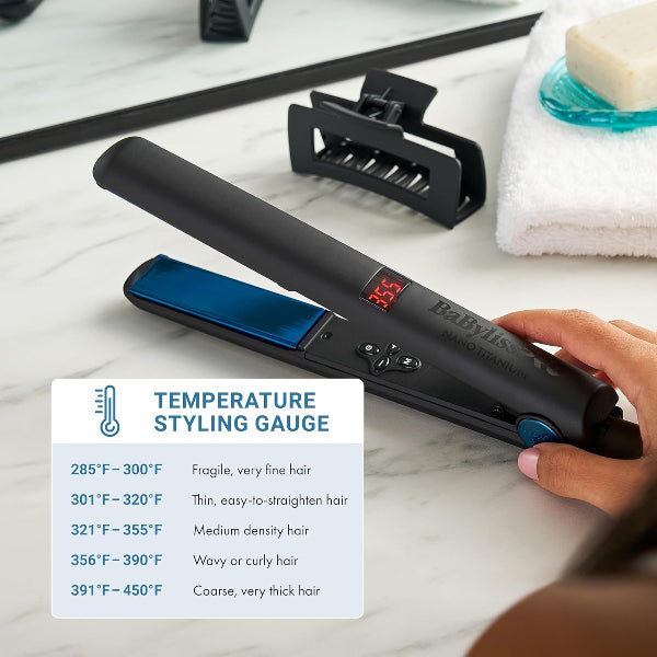 BaBylissPRO Nano Titanium Limited Edition 1" Digital Flat Iron – Black & Blue, Professional Hair Straightener | JCAVES USA