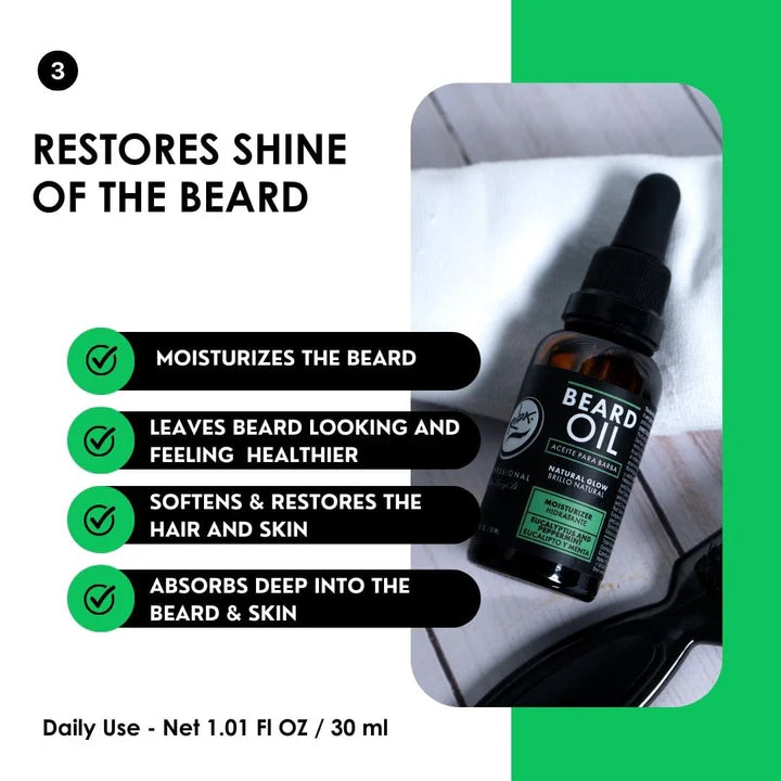 Rolda - Men's Beard Care Grooming Kit | 5-in-1 Beard Care, For Sensitive Skin, Daily Grooming Routine, Clean Beard, Restore Shine