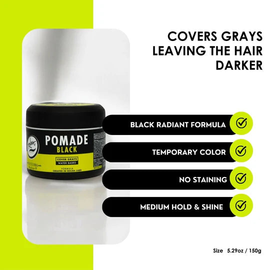 Rolda - Black Hair Pomade | Covers Grey Hairs, Medium Hold, Medium Shine, Water-based Formula, All Day Hold, Flake-free, Alcohol-free