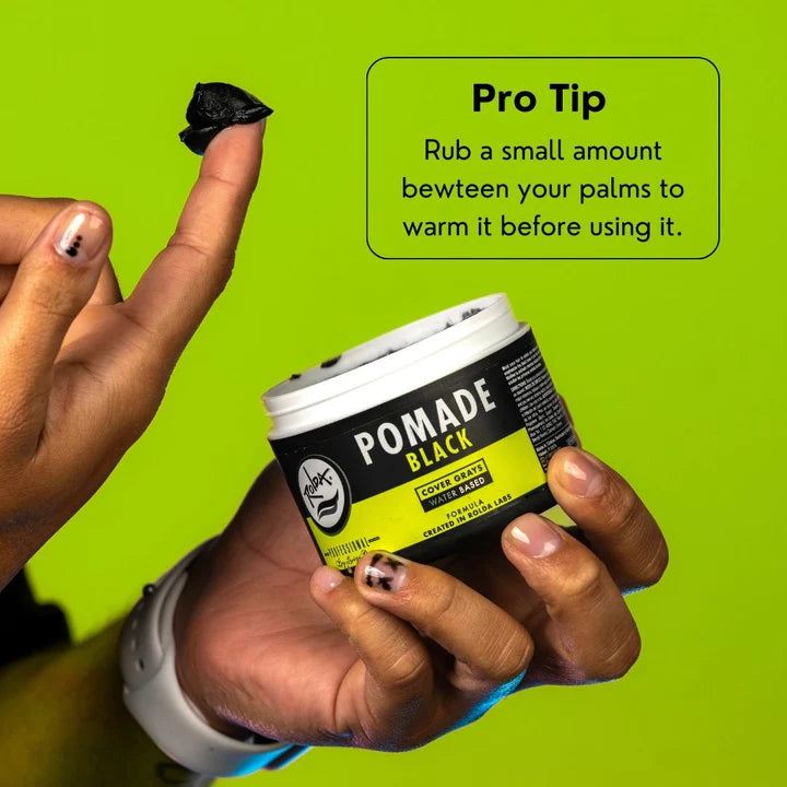 Rolda - Black Hair Pomade | Covers Grey Hairs, Medium Hold, Medium Shine, Water-based Formula, All Day Hold, Flake-free, Alcohol-free