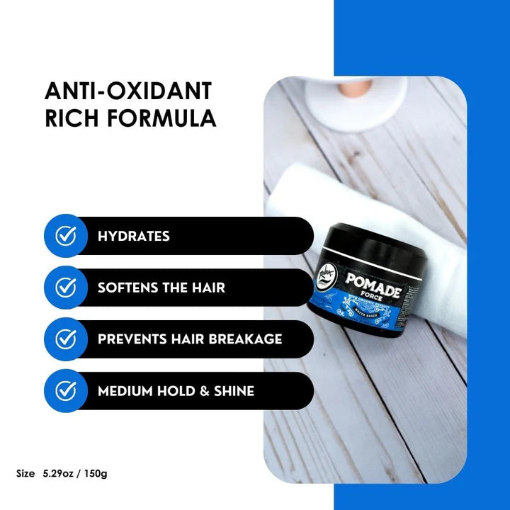 Rolda - Force Hair Pomade | Water Based Formula, Medium Hold, Medium Shine, Washes Out Easily, All Day Hold, Flake-free, Alcohol-free