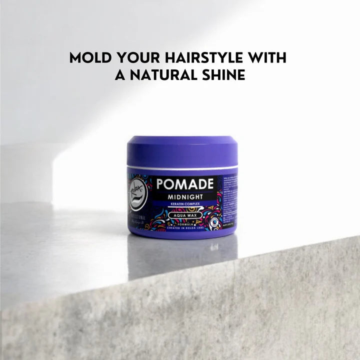 Rolda - Midnight Hair Pomade | Water Based Formula, Medium Hold, Medium Shine, Washes Out Easily, All Day Hold, Flake-free