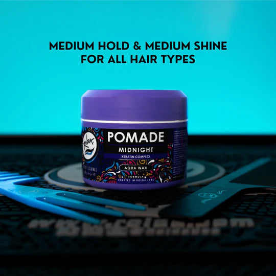 Rolda - Midnight Hair Pomade | Water Based Formula, Medium Hold, Medium Shine, Washes Out Easily, All Day Hold, Flake-free