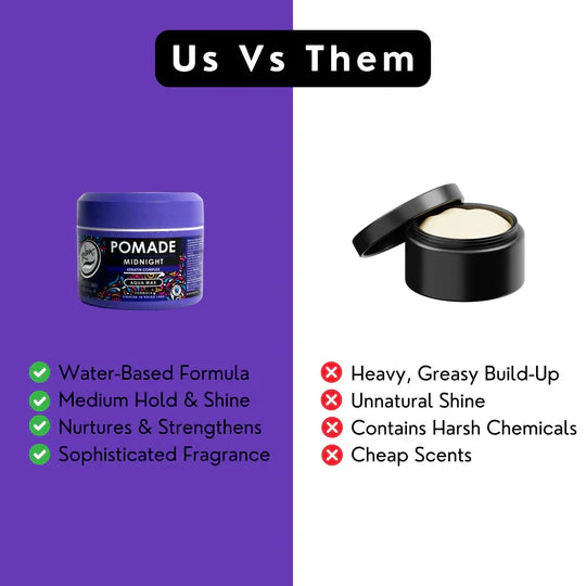 Rolda - Midnight Hair Pomade | Water Based Formula, Medium Hold, Medium Shine, Washes Out Easily, All Day Hold, Flake-free