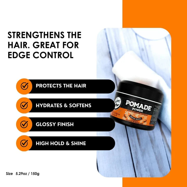 Rolda - Power Hair Pomade | Water Based Formula, High Hold, High Shine, Edge Control Gel, Flake-free, Alcohol-free, Residue-free