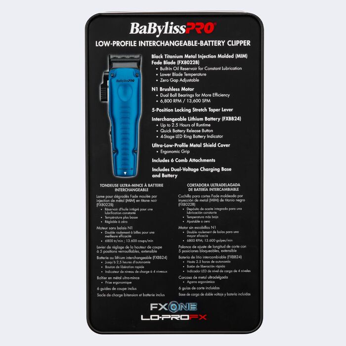BaBylissPRO FXONE Lo-ProFX Limited Edition Black & Blue Clipper – FX829BL, Professional Cordless Hair Clipper | JCAVES USA