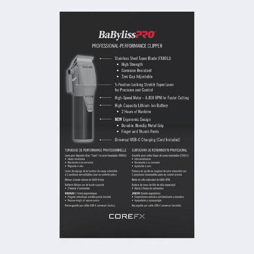 BaBylissPRO COREFX Hair Clipper – Professional Cordless Clipper for Precise Haircuts | JCAVES USA