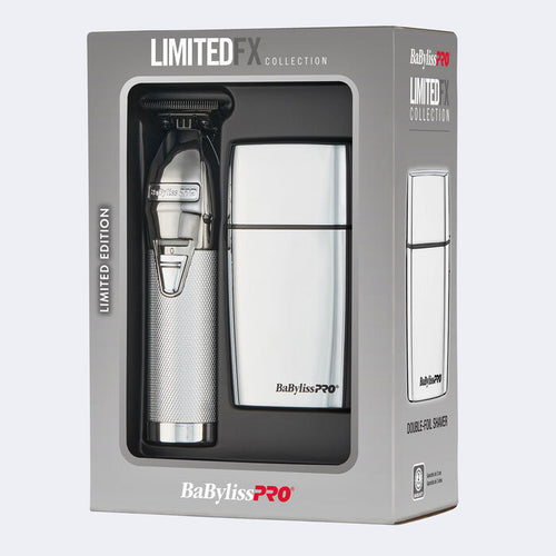 BaBylissPRO LimitedFX Silver Trimmer & Double-Foil Shaver Gift Set – Professional Cordless Grooming Kit | JCAVES USA