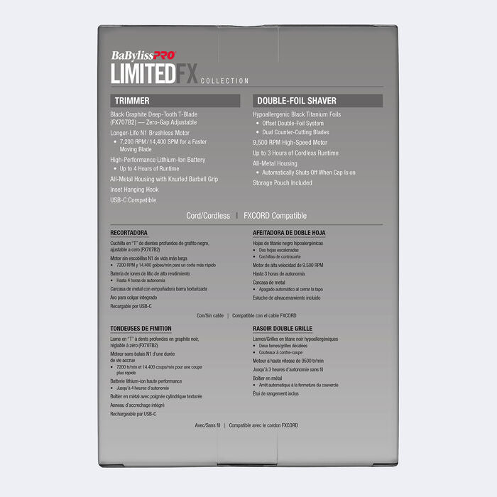BaBylissPRO LimitedFX Silver Trimmer & Double-Foil Shaver Gift Set – Professional Cordless Grooming Kit | JCAVES USA