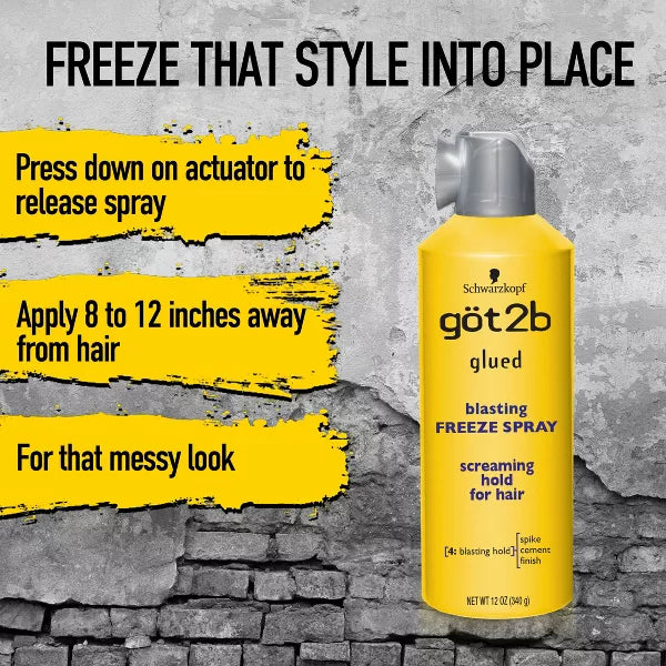 Got2b Glued Blasting Freeze Spray – 12oz | Extreme Hold Hair Styling Spray | JCAVES USA