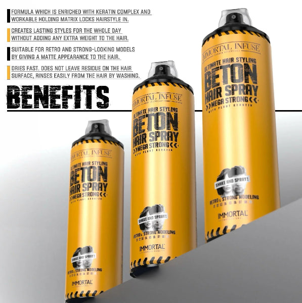 Beton Mega Strong Hair Spray – Matte Dry Look, Plant Keratin, 500ml, Professional Hold | JCAVES USA