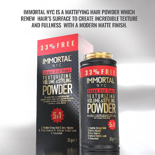 Immortal NYC 5-in-1 Volumizing & Styling Powder – Flex Strong Hold, Natural & Unscented | No Residue Hair Powder for Men | JCAVES USA