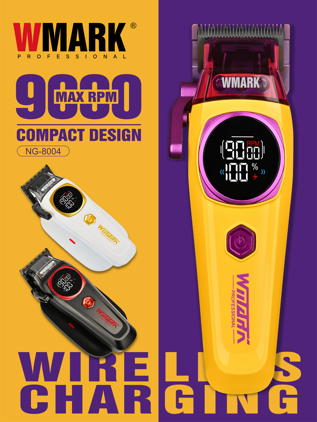 WMARK NG-8004 Wireless Charging Hair Clipper ( YELLOW )