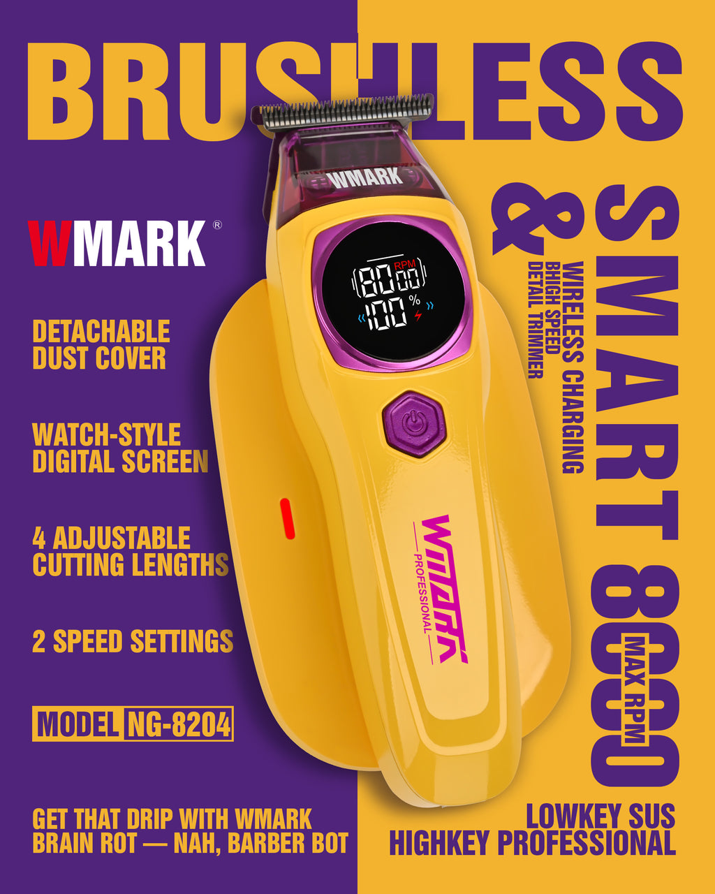 WMARK NG-8004 Wireless Charging Hair Clipper ( YELLOW )