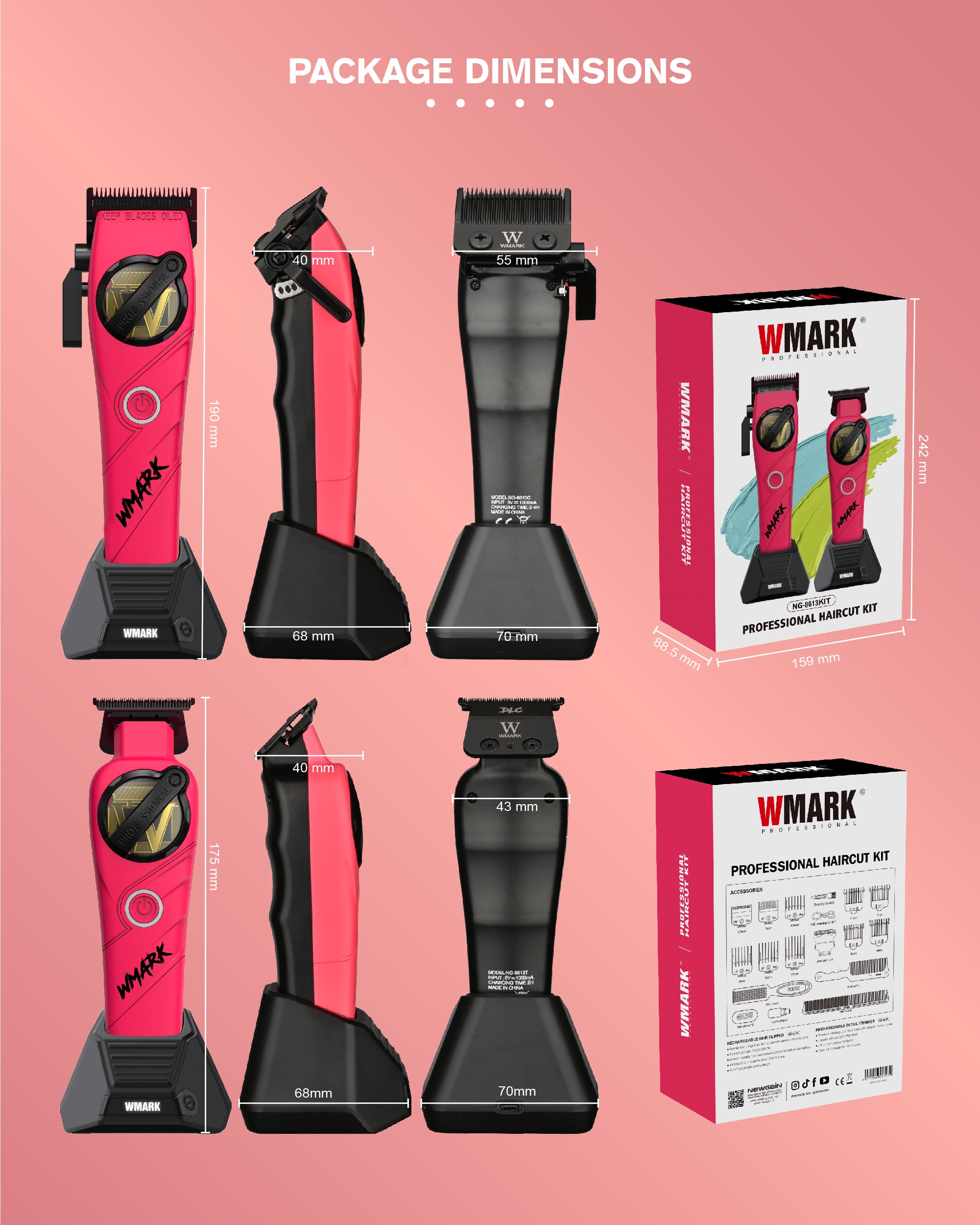 WMARK NG-8613KIT High Speed Hair Clipper Trimmer Kit ( PINK )