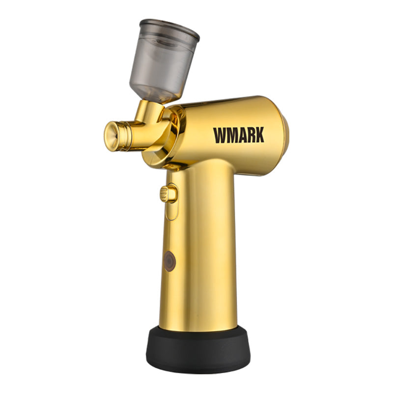 WMARK Professional Handheld Cordless Airbrush for Barber, Art & Painting - 3-Gear Air Pressure (18/21/25PSI) LED Light, Salon-Grade Precise Styling Tool, NG-AB001 (Gold))