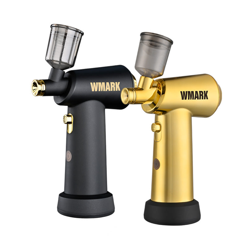 WMARK Professional Handheld Cordless Airbrush for Barber, Art & Painting - 3-Gear Air Pressure (18/21/25PSI) LED Light, Salon-Grade Precise Styling Tool, NG-AB001 (Gold))