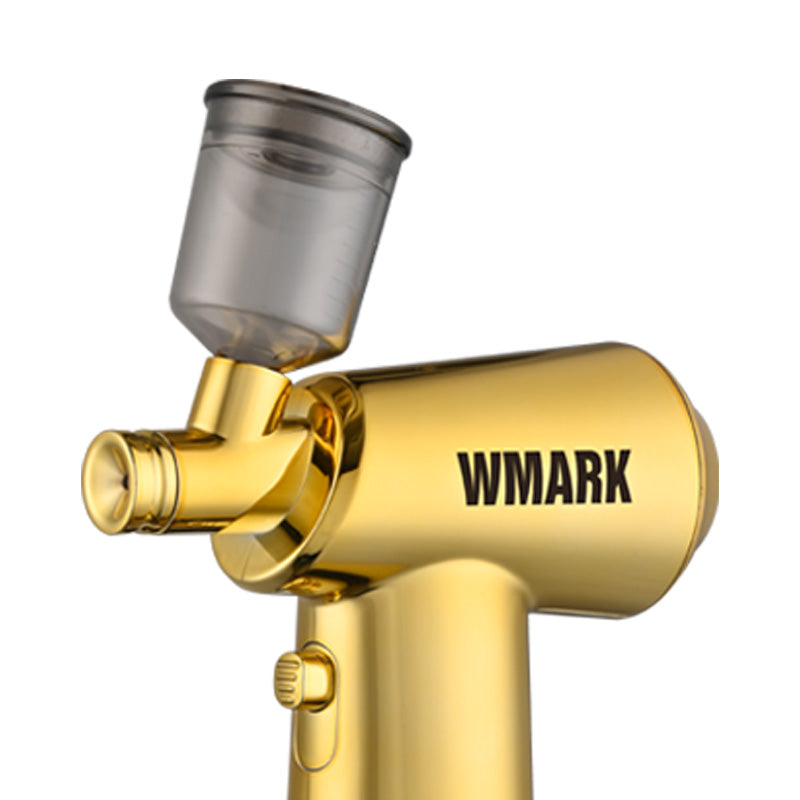 WMARK Professional Handheld Cordless Airbrush for Barber, Art & Painting - 3-Gear Air Pressure (18/21/25PSI) LED Light, Salon-Grade Precise Styling Tool, NG-AB001 (Gold))