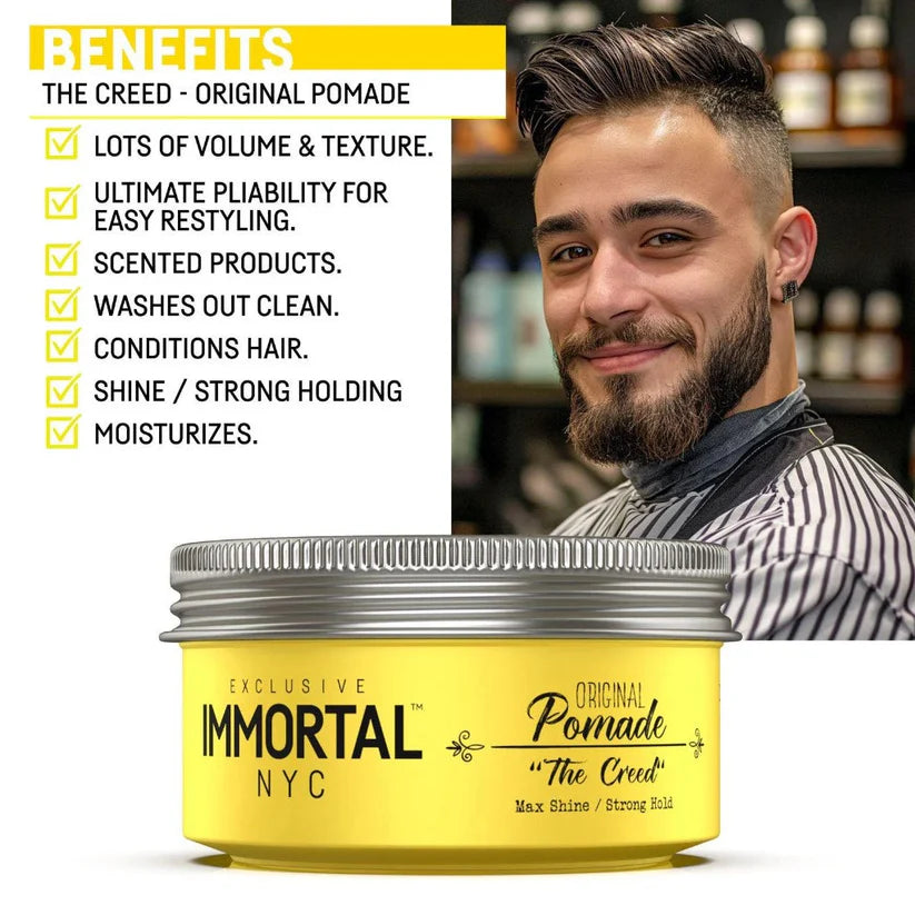 Immortal NYC Original Pomade "The Creed" | Strong Hold & Shiny Finish Hair Styling | JCAVES USA