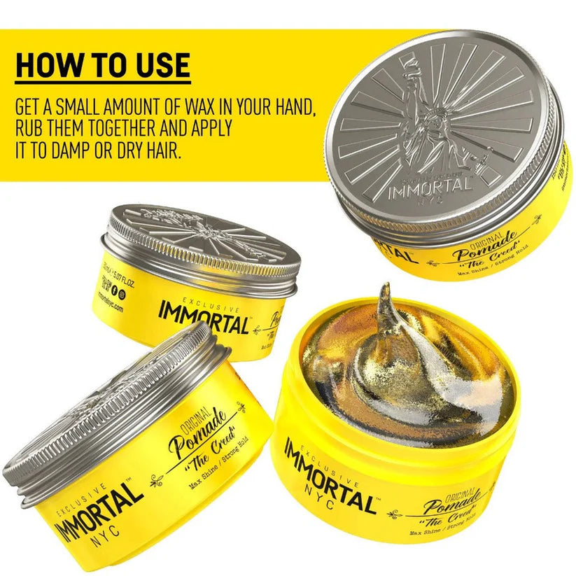 Immortal NYC Original Pomade "The Creed" | Strong Hold & Shiny Finish Hair Styling | JCAVES USA