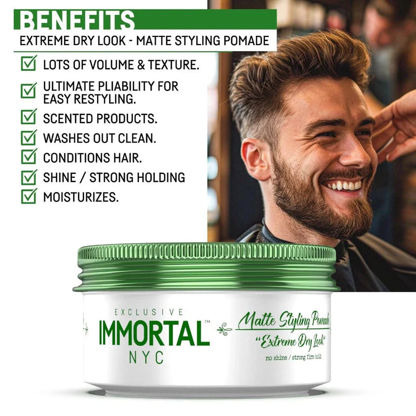 Immortal NYC Matte Styling Pomade | Strong Hold, Matte Finish & Extra Volume | JCAVES USA