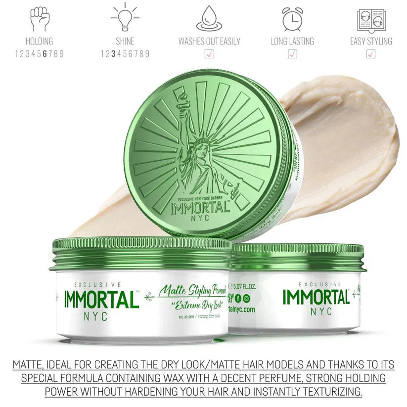 Immortal NYC Matte Styling Pomade | Strong Hold, Matte Finish & Extra Volume | JCAVES USA