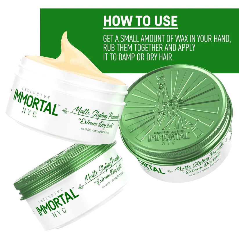 Immortal NYC Matte Styling Pomade | Strong Hold, Matte Finish & Extra Volume | JCAVES USA