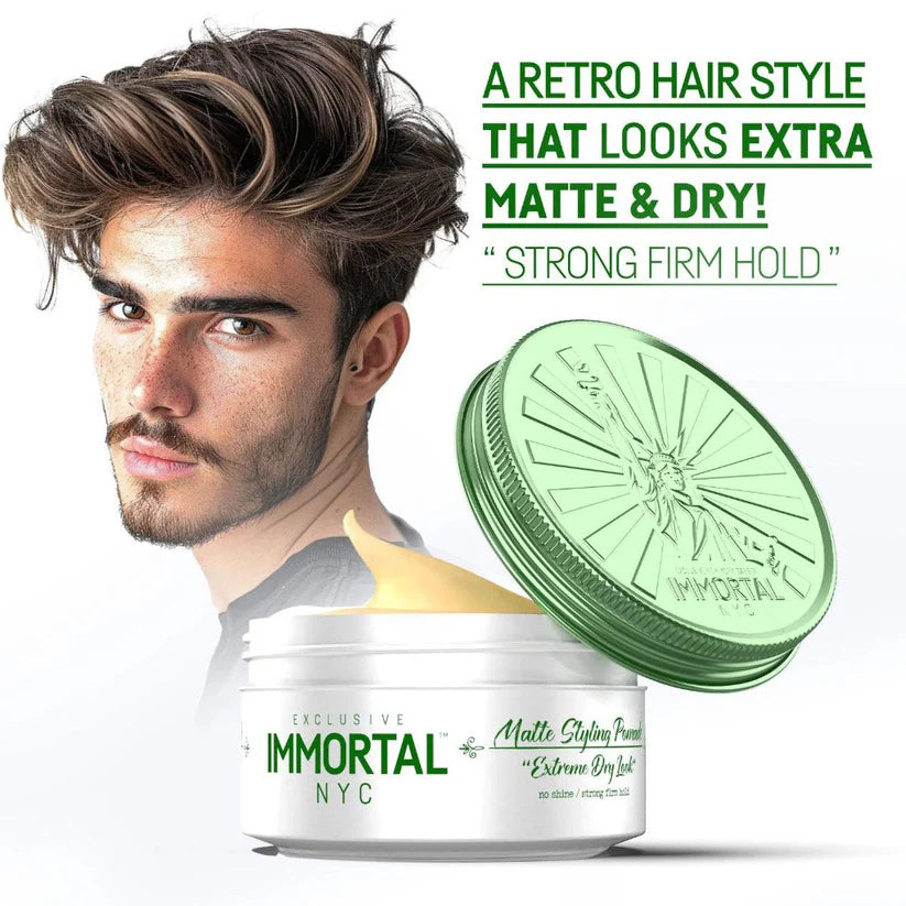 Immortal NYC Matte Styling Pomade | Strong Hold, Matte Finish & Extra Volume | JCAVES USA