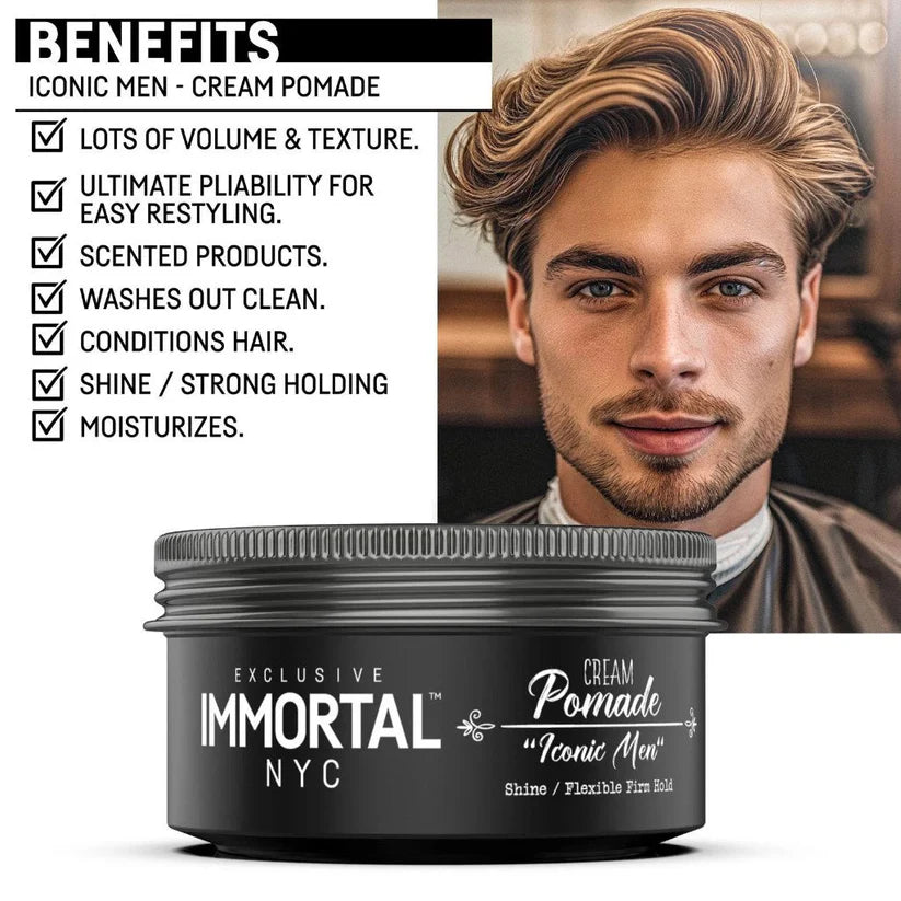 Immortal NYC Cream Pomade – Iconic Man | Long-Lasting Hold & Natural Shine | JCAVES USA