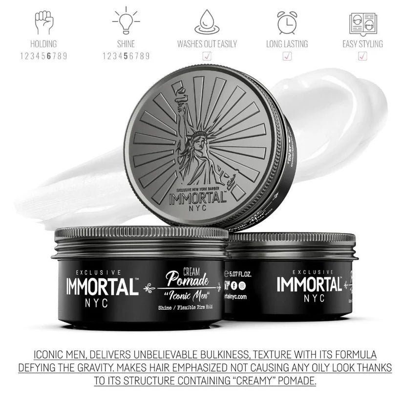 Immortal NYC Cream Pomade – Iconic Man | Long-Lasting Hold & Natural Shine | JCAVES USA