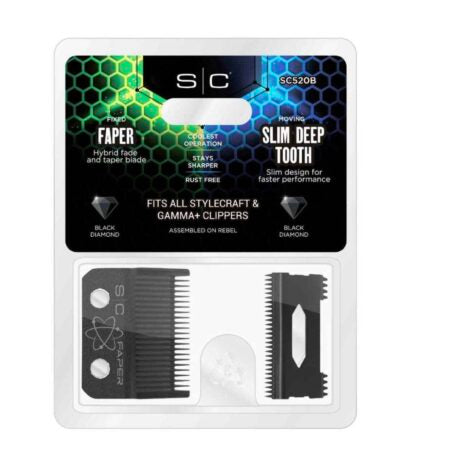 S/C  Replacement Double Black Diamond Carbon DLC Fixed Fade Blade with Shallow Tooth Cutter 2.0 Clipper Blade Set
