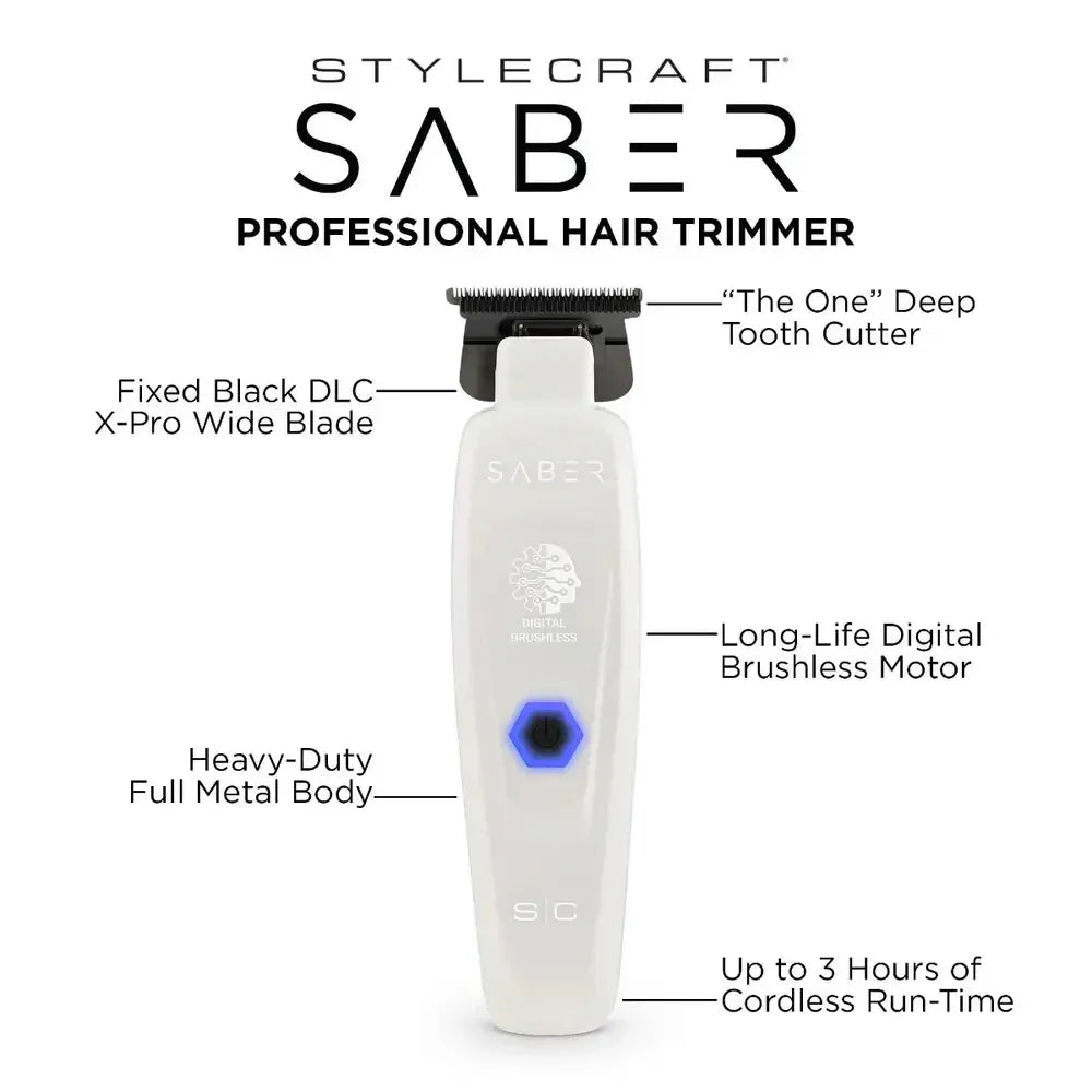 StyleCraft Saber Professional Hair Trimmer – Digital Brushless Motor, Precision Grooming Tool