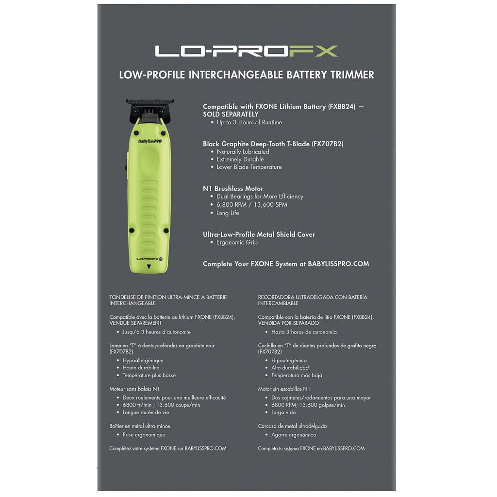 BaBylissPRO FXONE Lo-ProFX Limited Edition Neon Yellow Trimmer – Professional Cordless Hair & Beard Trimmer | JCAVES USA