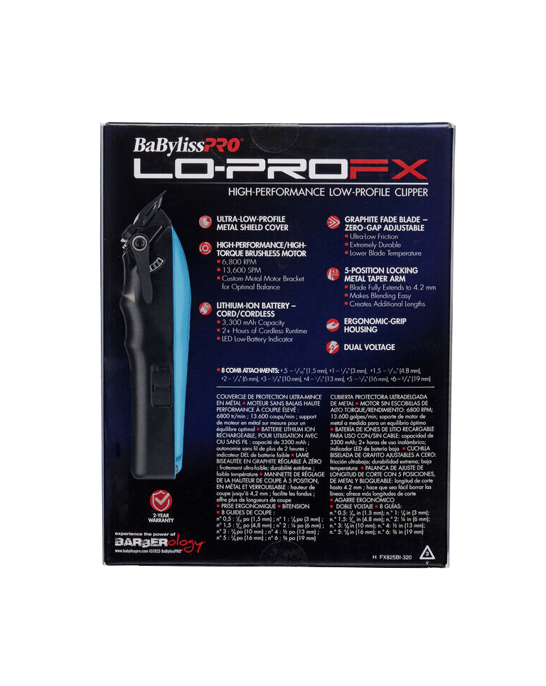 BaByliss Lo-PRO FX Influencer Clipper – Blue Limited Edition FX825BI, Professional Cordless Hair Clipper | JCAVES USA