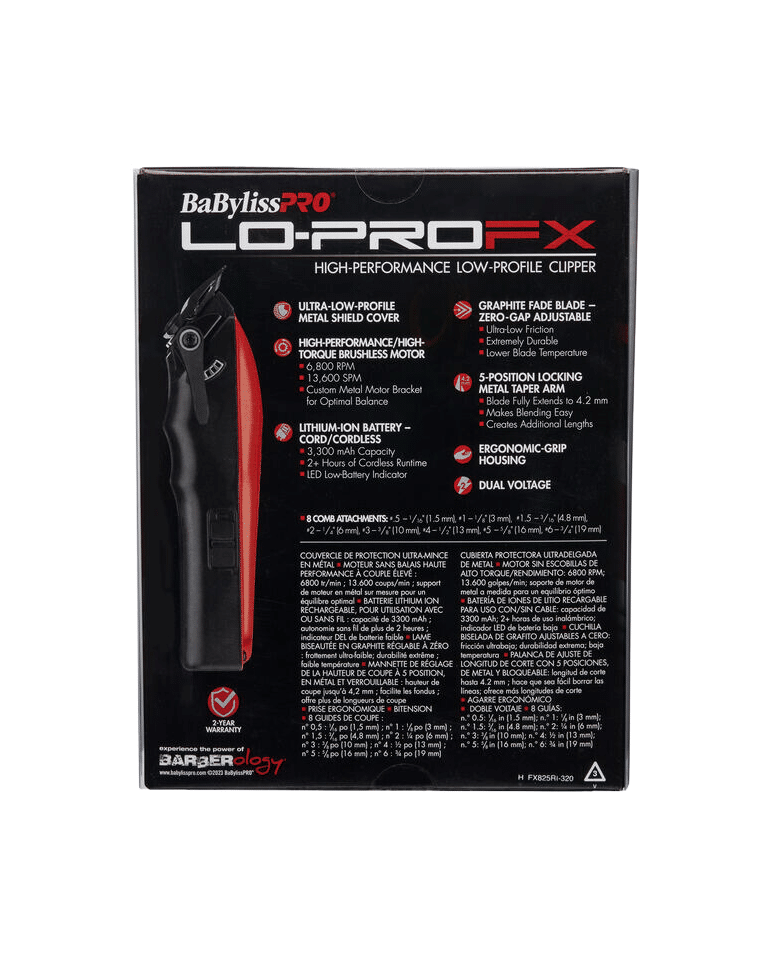 BaByliss Lo-PRO FX Influencer Clipper – Red Limited Edition FX825RI, Professional Cordless Hair Clipper | JCAVES USA