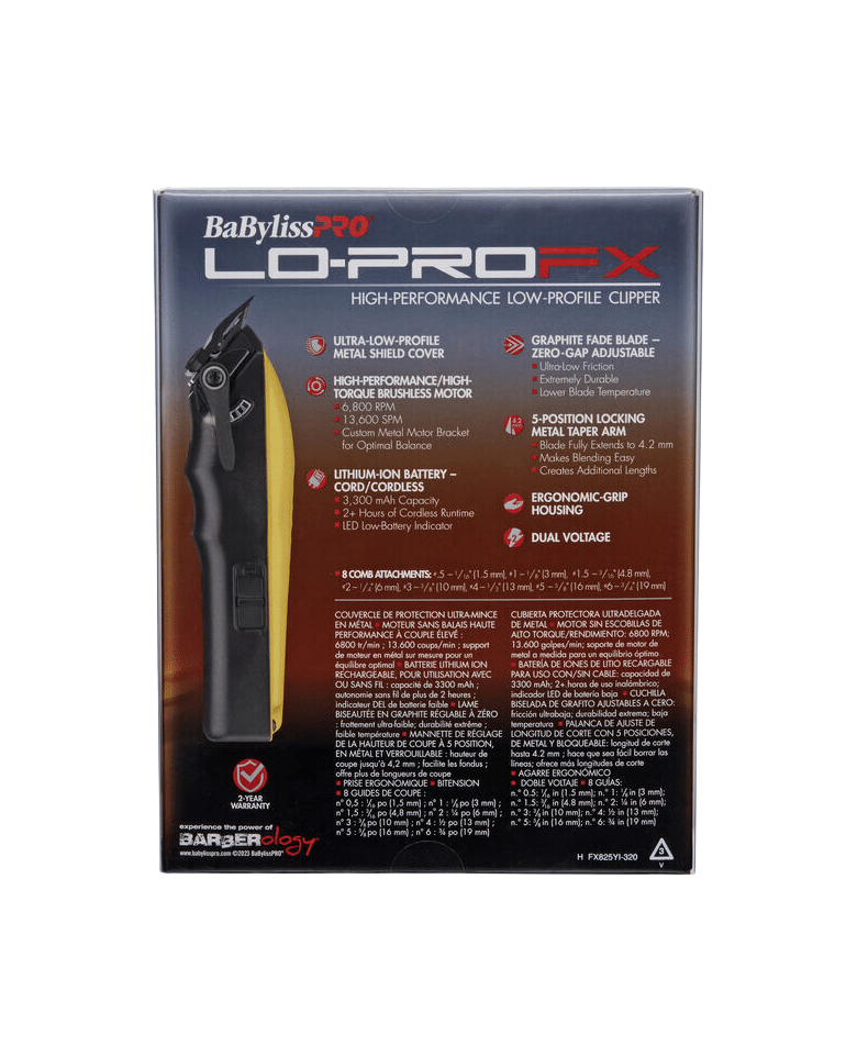 BaBylissPRO Influencer Edition LoProFX Clipper – Yellow FX825YI, Professional Cordless Hair Clipper | JCAVES USA