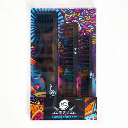 Rolda - Barber Hair Styling Comb Kit | 3-Pack (BLACK)