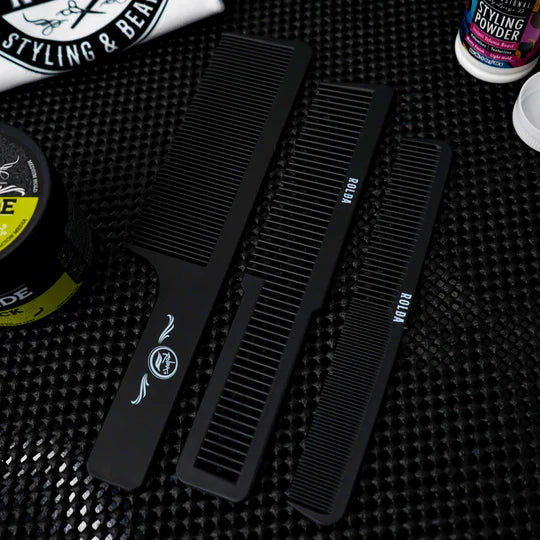 Rolda - Barber Hair Styling Comb Kit | 3-Pack (BLACK)