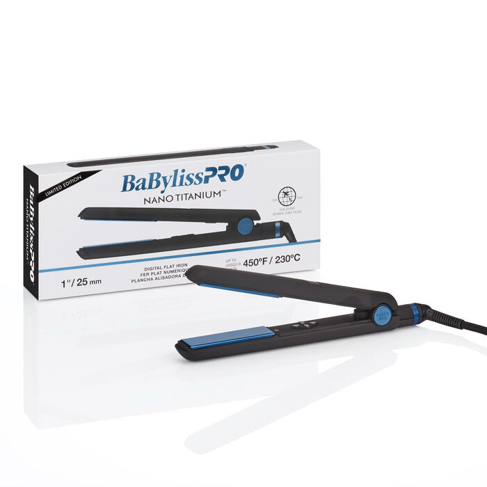 BaBylissPRO Nano Titanium Limited Edition 1" Digital Flat Iron – Black & Blue, Professional Hair Straightener | JCAVES USA