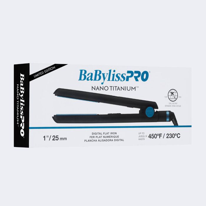 BaBylissPRO Nano Titanium Limited Edition 1" Digital Flat Iron – Black & Blue, Professional Hair Straightener | JCAVES USA
