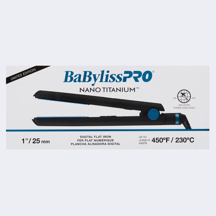 BaBylissPRO Nano Titanium Limited Edition 1" Digital Flat Iron – Black & Blue, Professional Hair Straightener | JCAVES USA