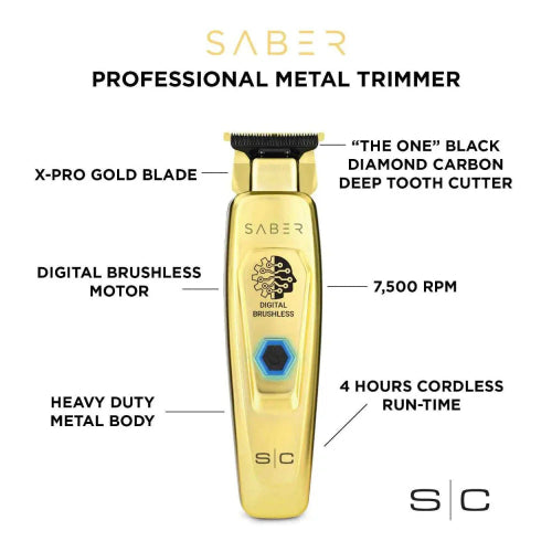 StyleCraft Saber Full Metal Body Digital Brushless Motor Cordless Trimmer Gold