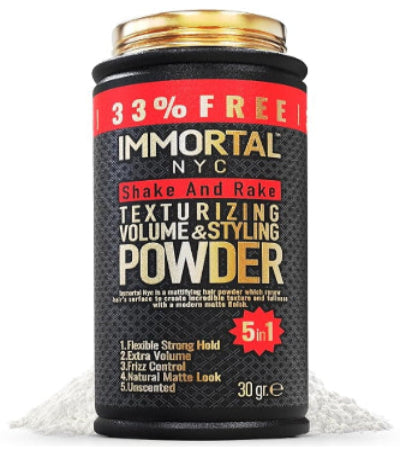 Immortal NYC 5-in-1 Volumizing & Styling Powder – Flex Strong Hold, Natural & Unscented | No Residue Hair Powder for Men | JCAVES USA