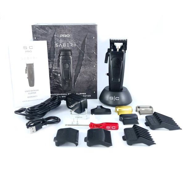 Stylecraft Pro SABER II Professional Metal Clipper with Digital Brushless EON Motor - Black #SC617B (Dual Voltage)
