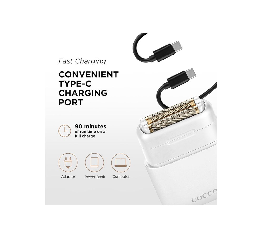 Cocco Impacto Micro Wet-to-Dry Foil Shaver – White | Professional Cordless Hair & Beard Shaver | JCAVES USA