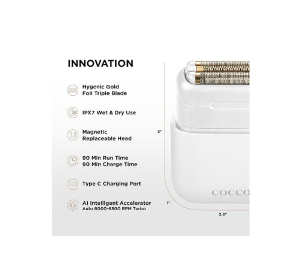 Cocco Impacto Micro Wet-to-Dry Foil Shaver – White | Professional Cordless Hair & Beard Shaver | JCAVES USA